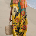 Women's Vintage Flower Art Print Flowy Dress