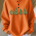Women's Vintage Christmas Tree Art Print Casual Cotton Sweatshirt