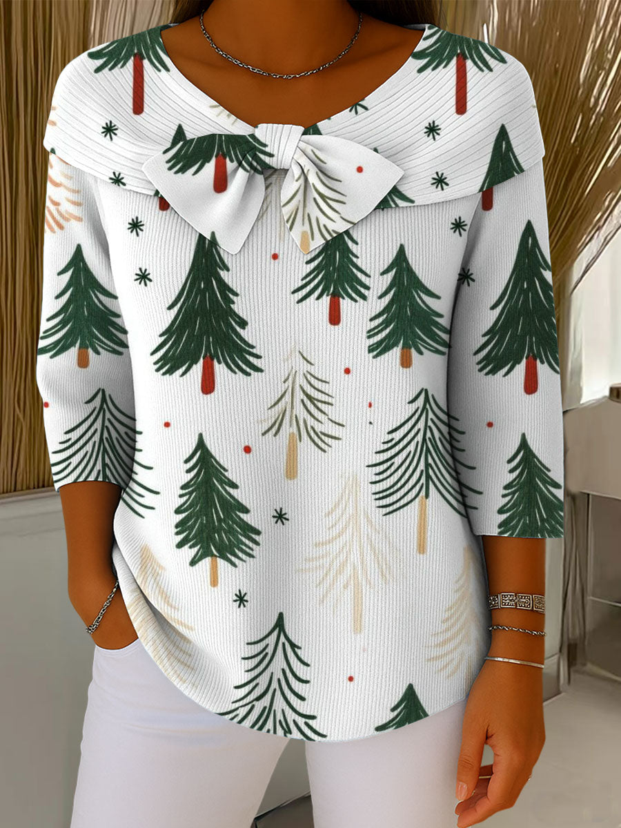 Vintage Christmas Tree Art Print Buttoned Cardigan Sweater
