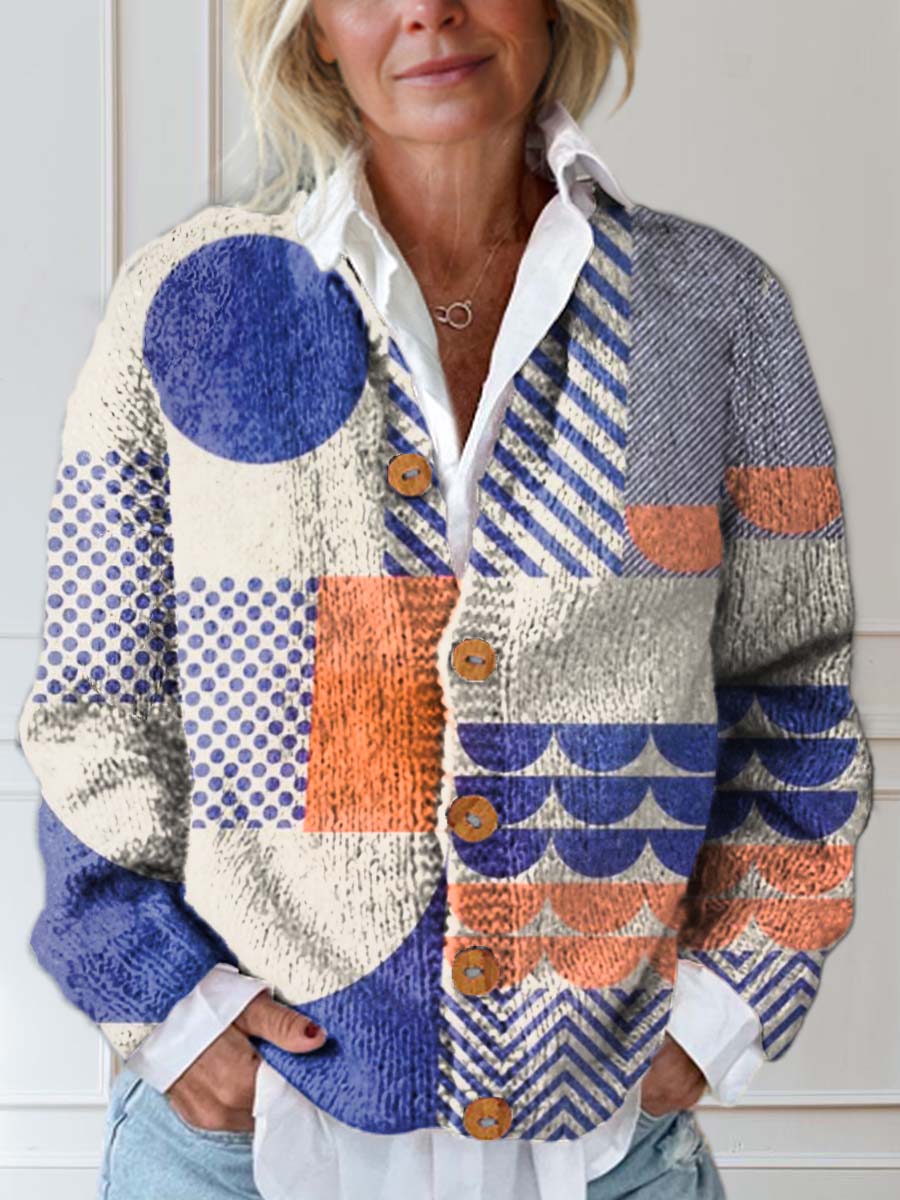 womens-geometric-pattern-art-print-buttoned-cardigan-sweater-t973