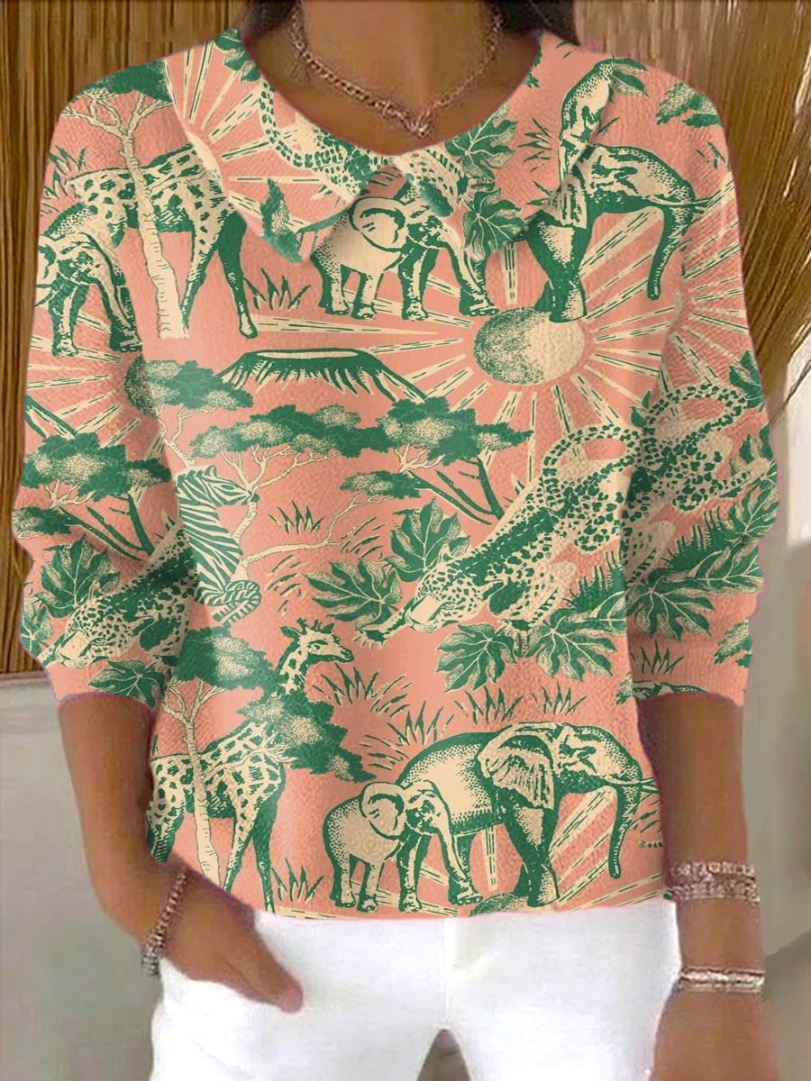 womens-hybrid-animal-print-casual-peter-pan-collar-3-4-sleeve-sweater