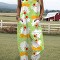 Women's  Funny Chicken Art Print Casual 100% Cotton Wide Leg Jumpsuit