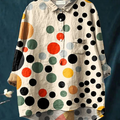 Women's Colored Polka Dots Print Casual Cotton And Linen Shirt