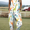 Women's Art Colourful Cartoon Giraffe Print Casual 100% Cotton Wide Leg Jumpsuit