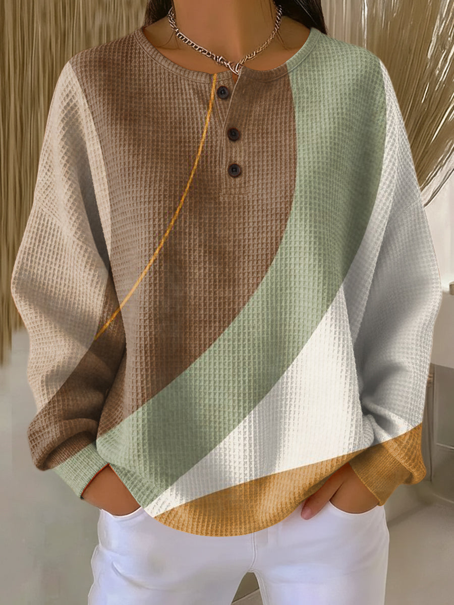 Women's Abstract Geometric Color Block Painting Art Print Casual Cotton Sweatshirt