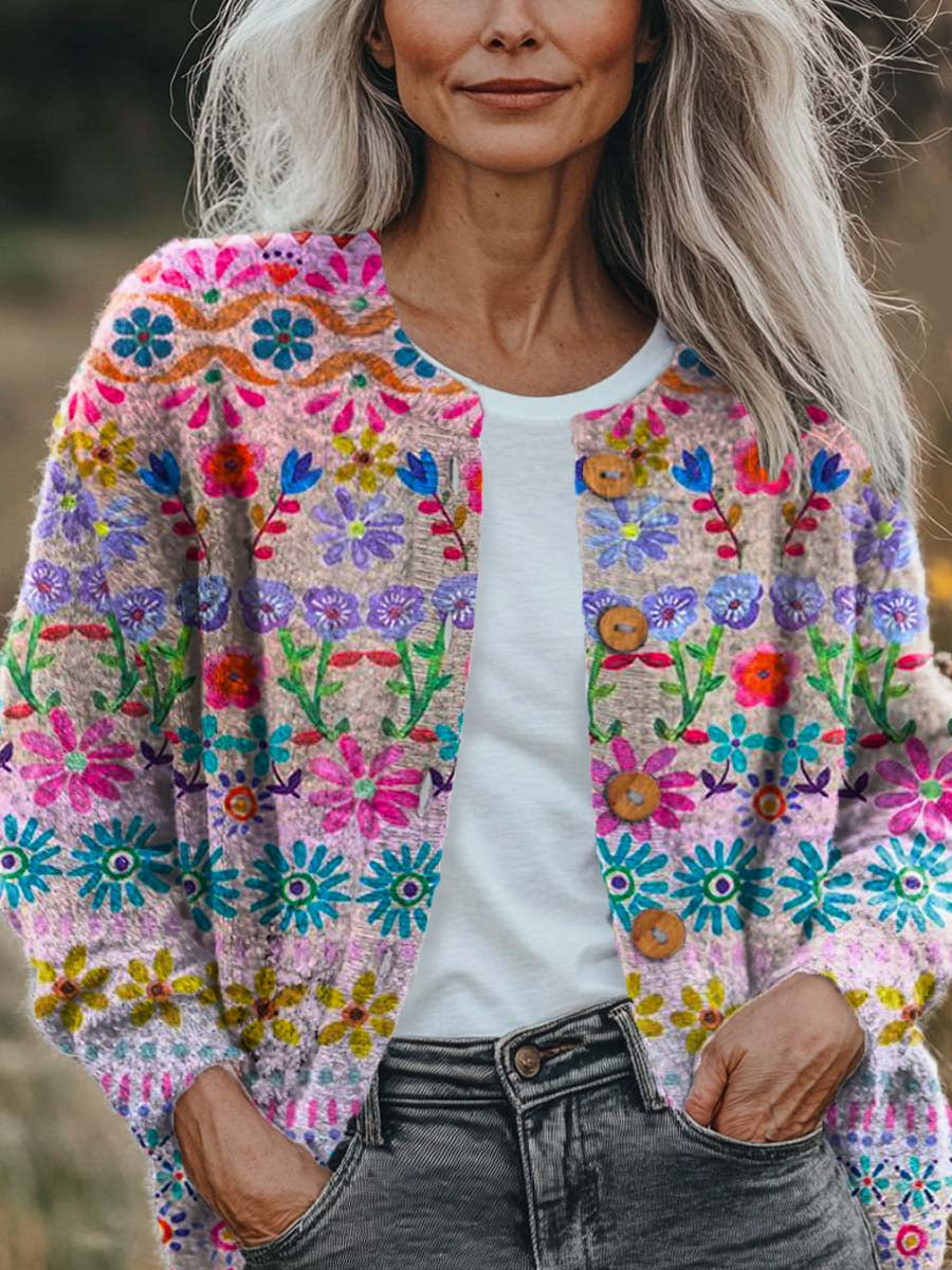 womens-vintage-floral-pattern-art-print-buttoned-cardigan-sweater-ee6n