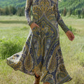 Women's Vintage Cashew Flower Art Print Long-sleeved Dress