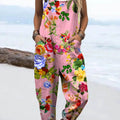 Women's Vintage Floral Pattern Art Print Casual 100% Cotton Wide Leg Jumpsuit