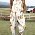 Women's Art Abstract Bee Flower Print Casual 100% Cotton Wide Leg Jumpsuit