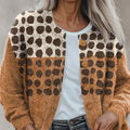 terracotta-black-dots-abstract-art-pattern-print-buttoned-cardigan-sweater
