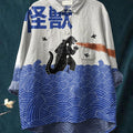 Women's Japanese  Art  Print Casual Cotton And Linen Shirt