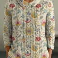 Pull femme vintage à imprimé floral, col Claudine, manches 3/4, taille 8ilh