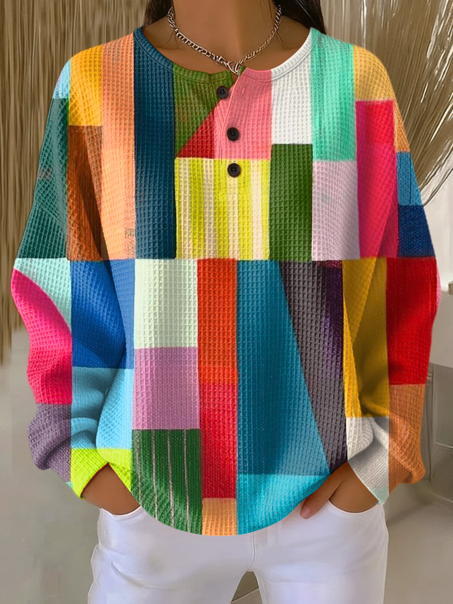 Women's Beautiful Colorful Abstract Geometric Color Block Painting Art Print Casual Cotton Sweatshirt