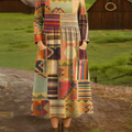 Women's Vintage Patchwork Pattern Art Print Casual Cotton Dress