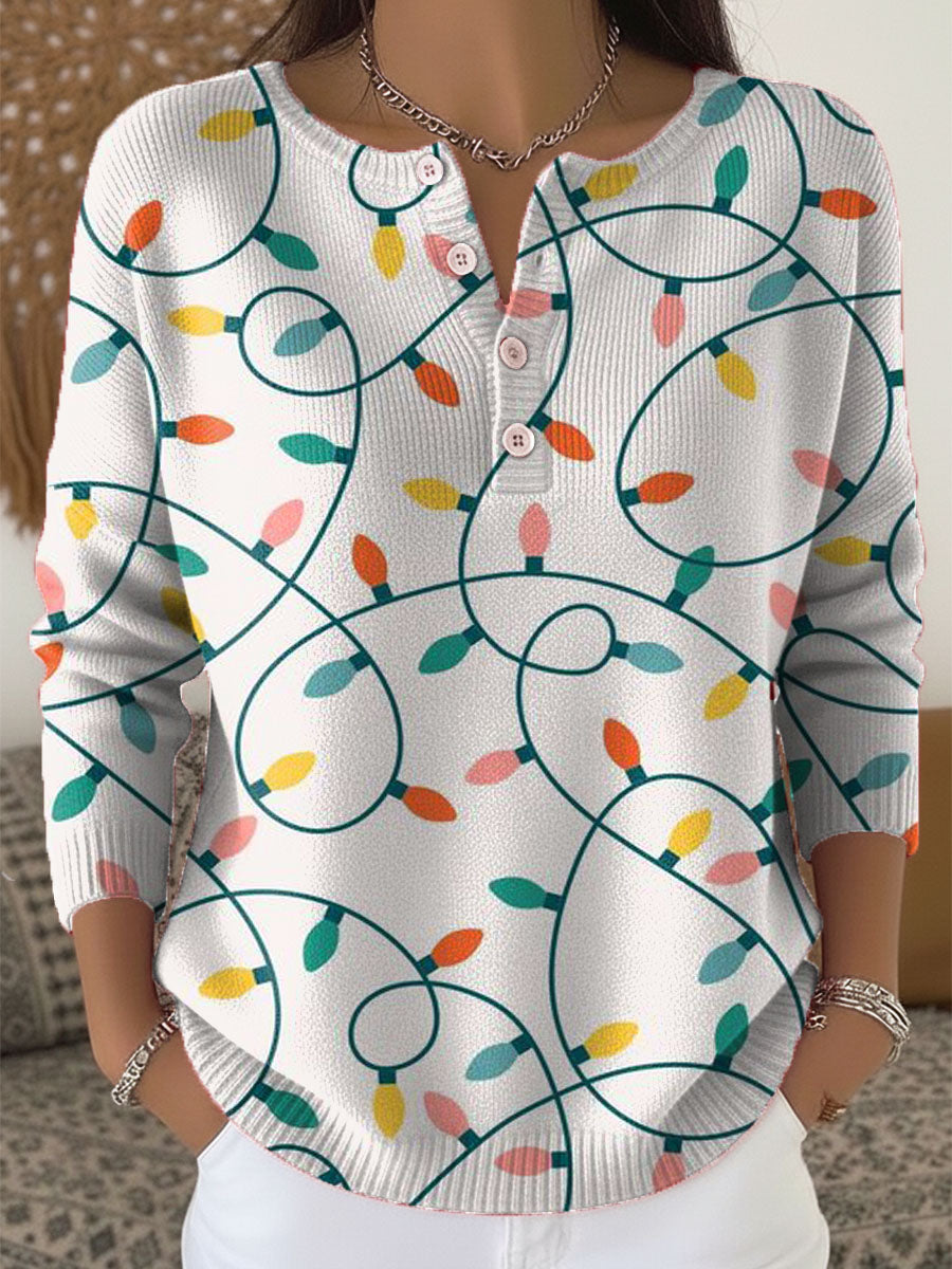 Women's Christmas Pattern Art Print Buttoned Cardigan Sweater