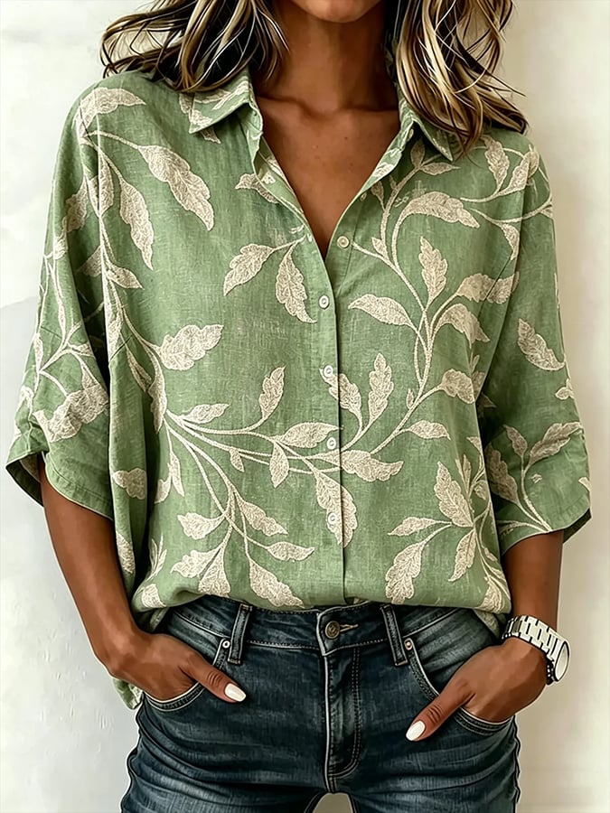 Women's Floral Patterns Print Casual Cotton Shirt