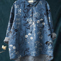 Chemise décontractée en coton et lin à imprimé floral vintage pour femme 