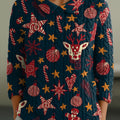 Women's Christmas Style Elk Print Casual Peter Pan Collar 3/4 Sleeve Sweater