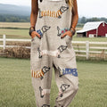 Women's Vintage Cute Dog Dachshund Print Casual 100% Cotton Wide Leg Jumpsuit