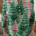Women's Christmas Tree Art Print Buttoned Cardigan Sweater