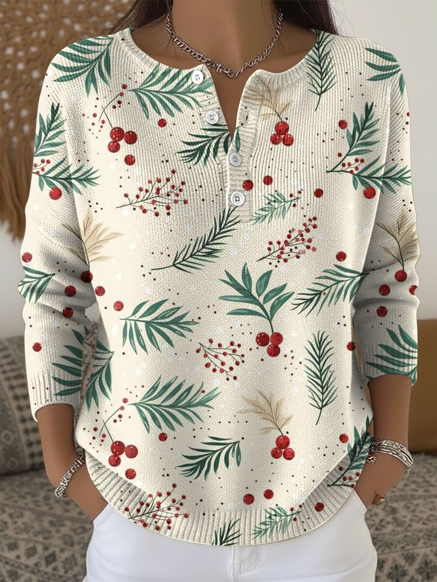 Women's Christmas Pattern Art Print Buttoned Cardigan Sweater