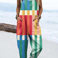 Women's Art Creative Colourful Geometry Print Casual 100% Cotton Wide Leg Jumpsuit