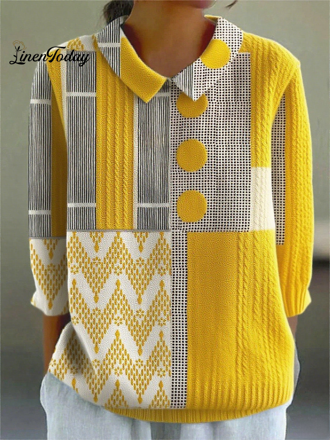 womens-vintage-abstract-geometric-art-print-casual-peter-pan-collar-3-4-sleeve-sweater-mrgy