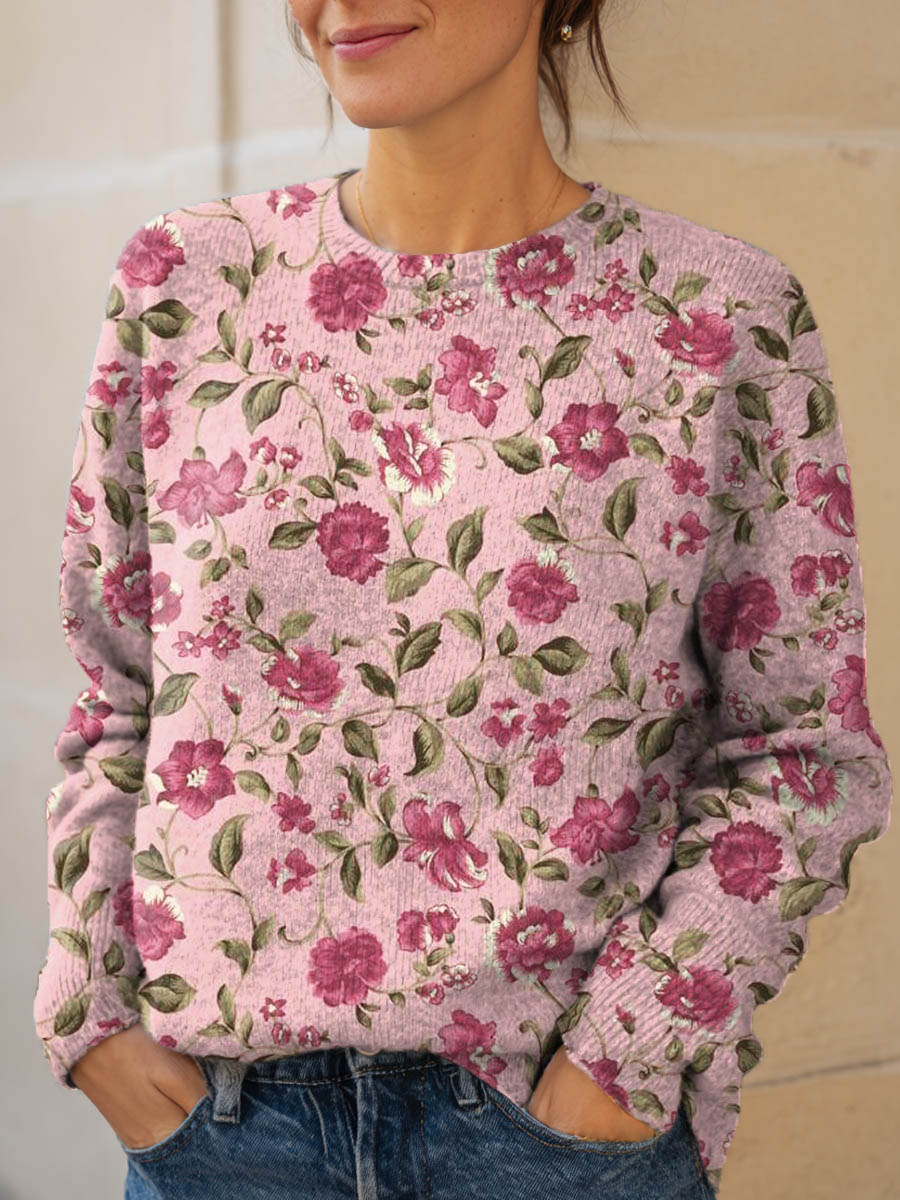 womens-floral-pattern-art-print-knit-pullover-sweater-zjns