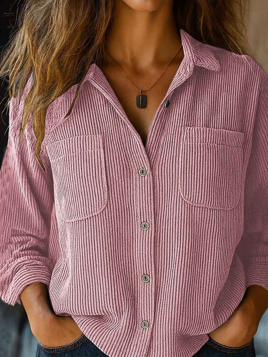 Women's Solid Lapel Long Sleeve Casual Knit Shirt