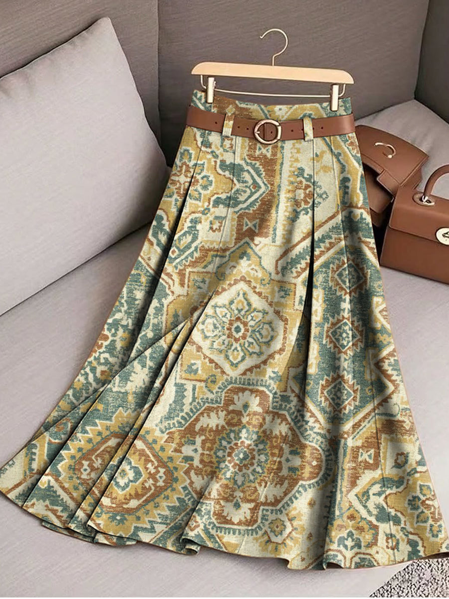 Women's Beautiful Vintage Ethnic Diamond Geometric Pattern Art Print Cotton Skirt