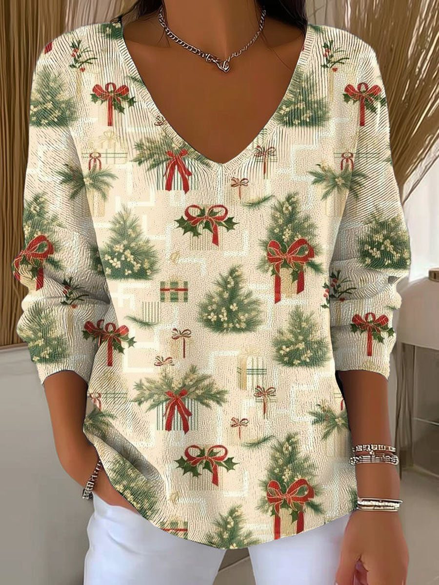 Women's Lovely Christmas Tree Pattern Art Print Casual Pullover Sweater