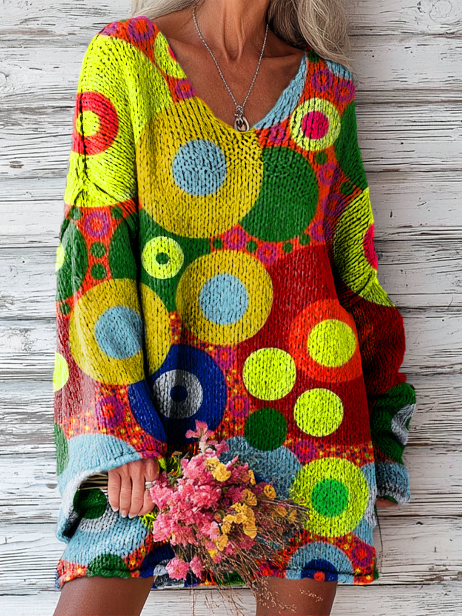 Women's Beautiful Colorful Circular Geometric Painting Art Print Casual Pullover Sweater