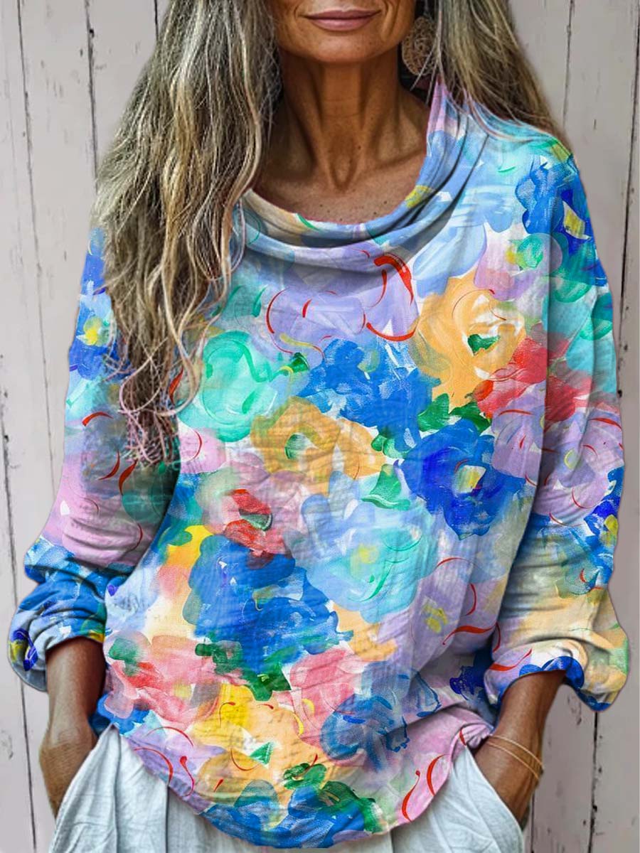 Women's Floral Art Print Casual Long Sleeve Comfortable Cotton Shirt