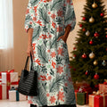 Women's Christmas Pattern Art Print Pocket V-neck Cotton Dress