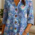 Women's Floral Flowers Pattern Print Casual Cotton And Linen Shirt