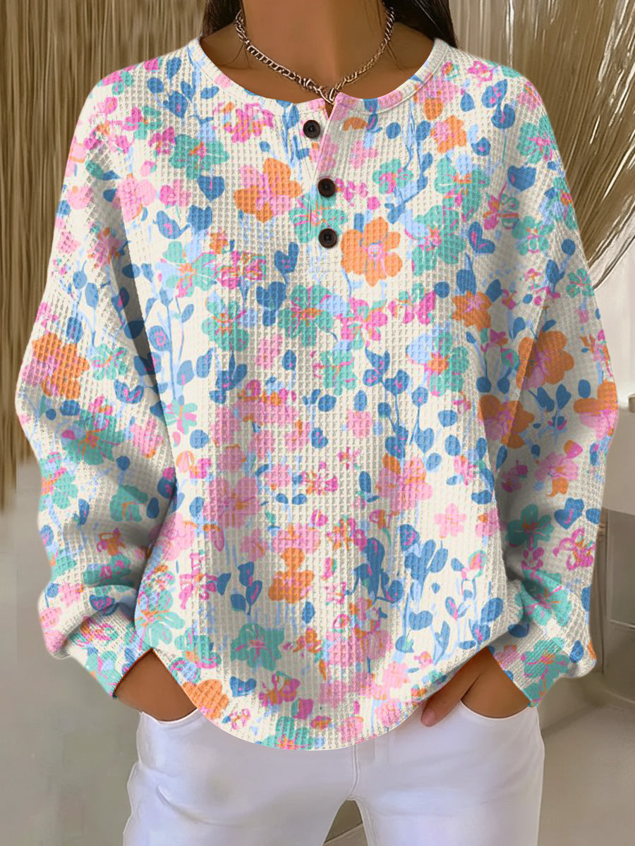 Women's Beautiful Flower Painting Art Print Casual Cotton Sweatshirt