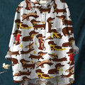 Chemise décontractée en coton et lin pour femme, imprimée avec un motif de teckel 