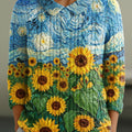 womens-abstract-sky-and-sunflowers-painting-art-print-casual-peter-pan-collar-3-4-sleeve-sweater