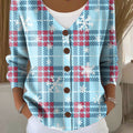 Christmas Plaid Snowflake Print Buttoned V-neck Cardigan Sweater