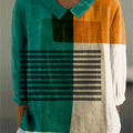 Women's Geometry Colors Abstract Art Print Casual Cotton And Linen 3/4 Sleeve Shirt
