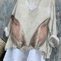Women's   Easter Vintage Bunny Art Print Casual Cotton And Linen Shirt