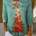 Vintage Christmas Tree Art Print Buttoned Cardigan Sweater