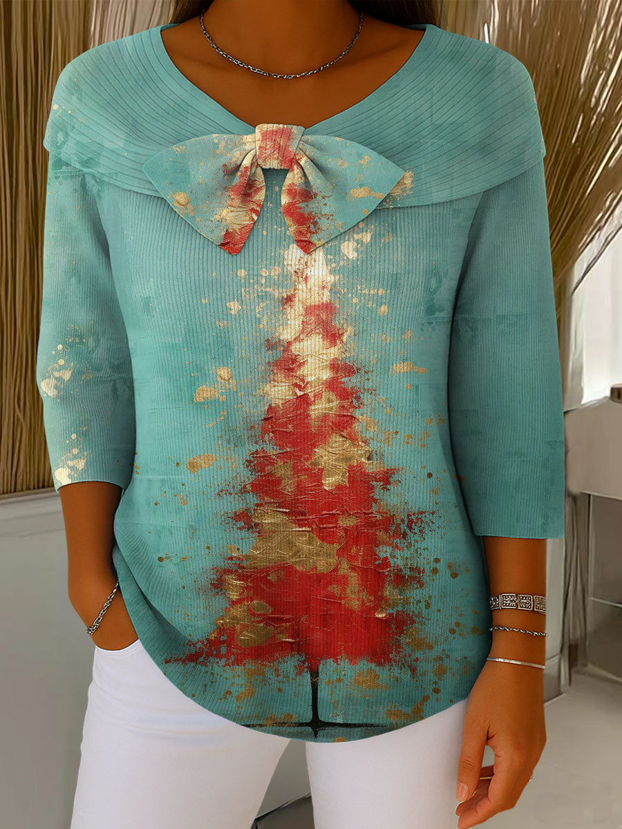 Vintage Christmas Tree Art Print Buttoned Cardigan Sweater