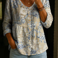 Women's Floral Pattern Art Print Casual Cotton Shirt