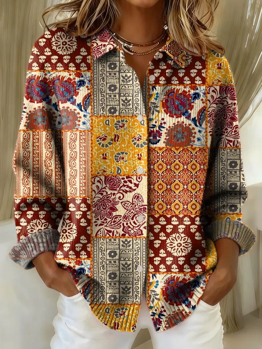 Women's Vintage Floral Pattern Art Print Casual Sweater