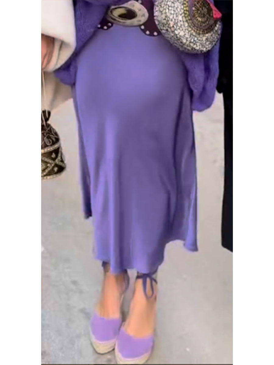 Women's Elegant Satin Solid Color Skirt