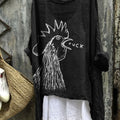 Funny Bad Rooster Graphic Linen Blend Flowy Tunic