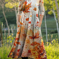 Women's Retro Autumn Maple Leaves Pattern Art Casual Print Dress