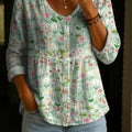 Women's Flower Art Print Linen Cotton Shirt