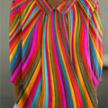 Women's Vintage Rainbow Stripe Art Print Casual Cotton And Linen 3/4 Sleeve Shirt